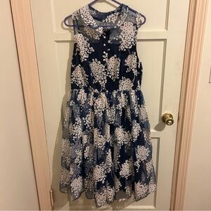 Retro Floral Blue Unique Vintage Dress XL